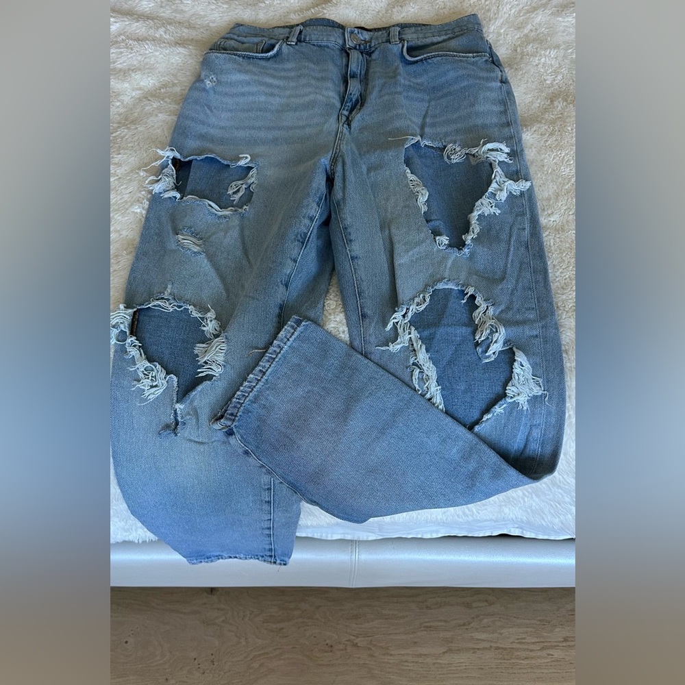 BDG Blue Boyfriend Jeans with Distressed Detailing